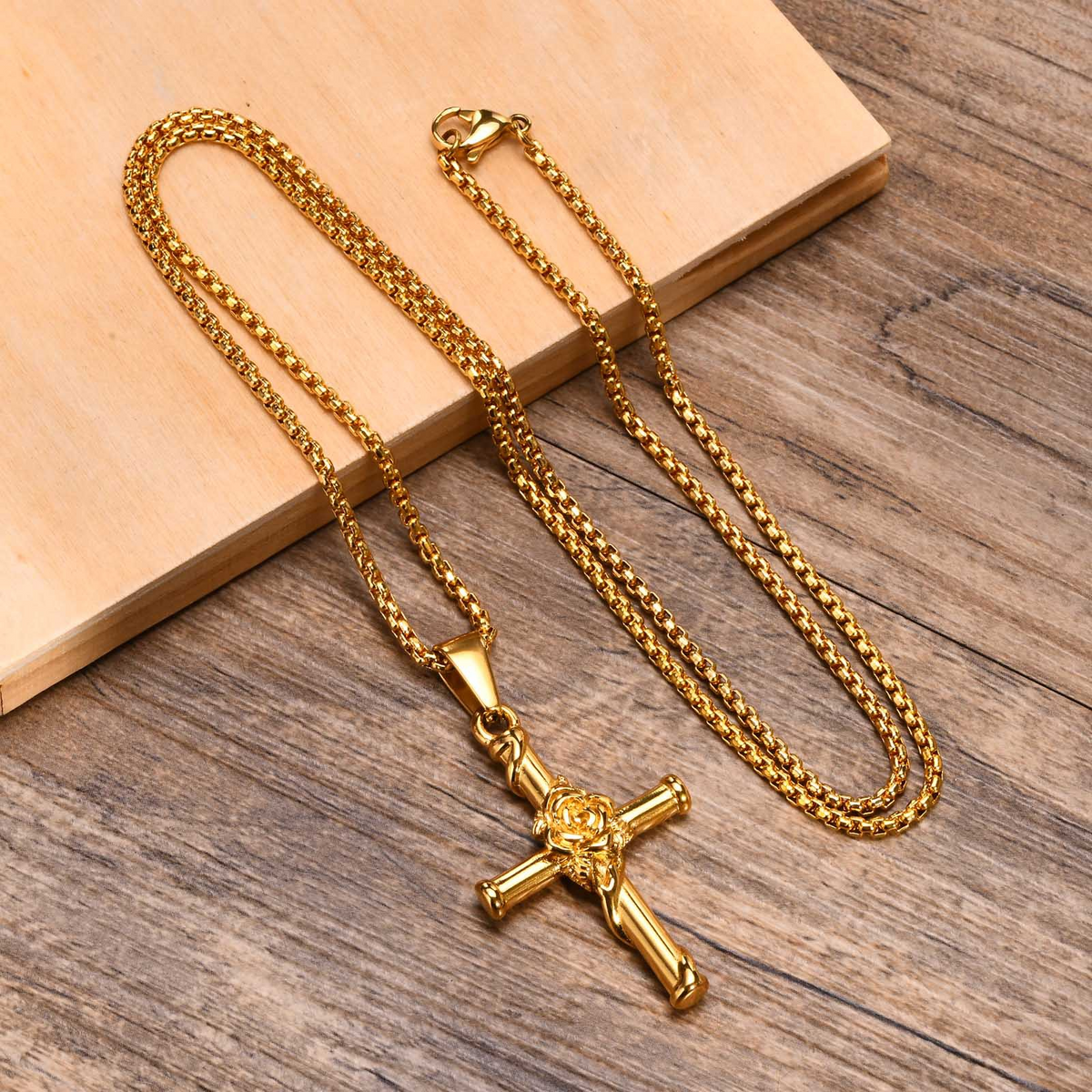Kemstone Stainless Steel Rose Cross Necklace for Men PN-1604