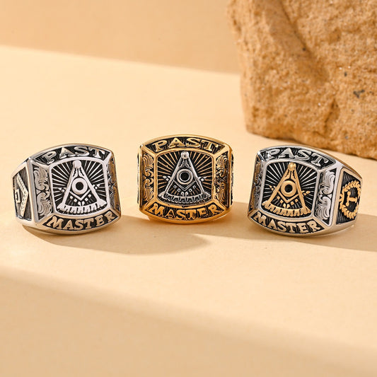 Kemstone Vintage Signet Ring for Men Stainless Steel Geometric Emblem MJ0142