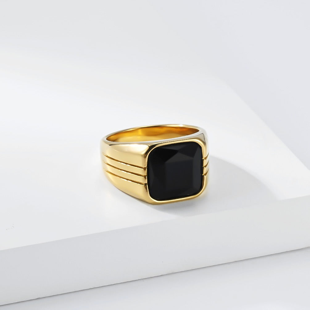 Kemstone Square Stone Signet Ring for Men Stainless Steel Wide Band Vintage K-R1203