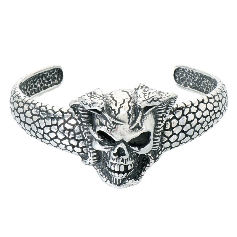 Kemstone Skull Bracelet for Men Stainless Steel Snake Cuff Vintage KB214355-LU