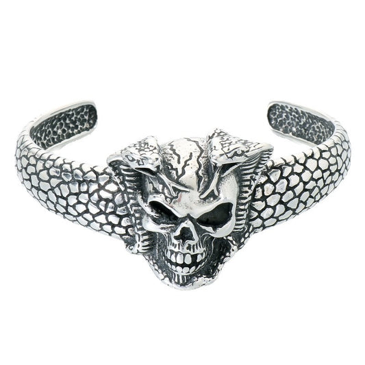 Kemstone Skull Bracelet for Men Stainless Steel Snake Cuff Vintage KB214355-LU