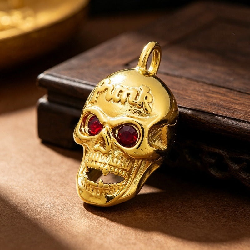Kemstone Red Eye Detail Skull Pendant Necklace for Men Stainless Steel Gothic Punk KP117954-KJX