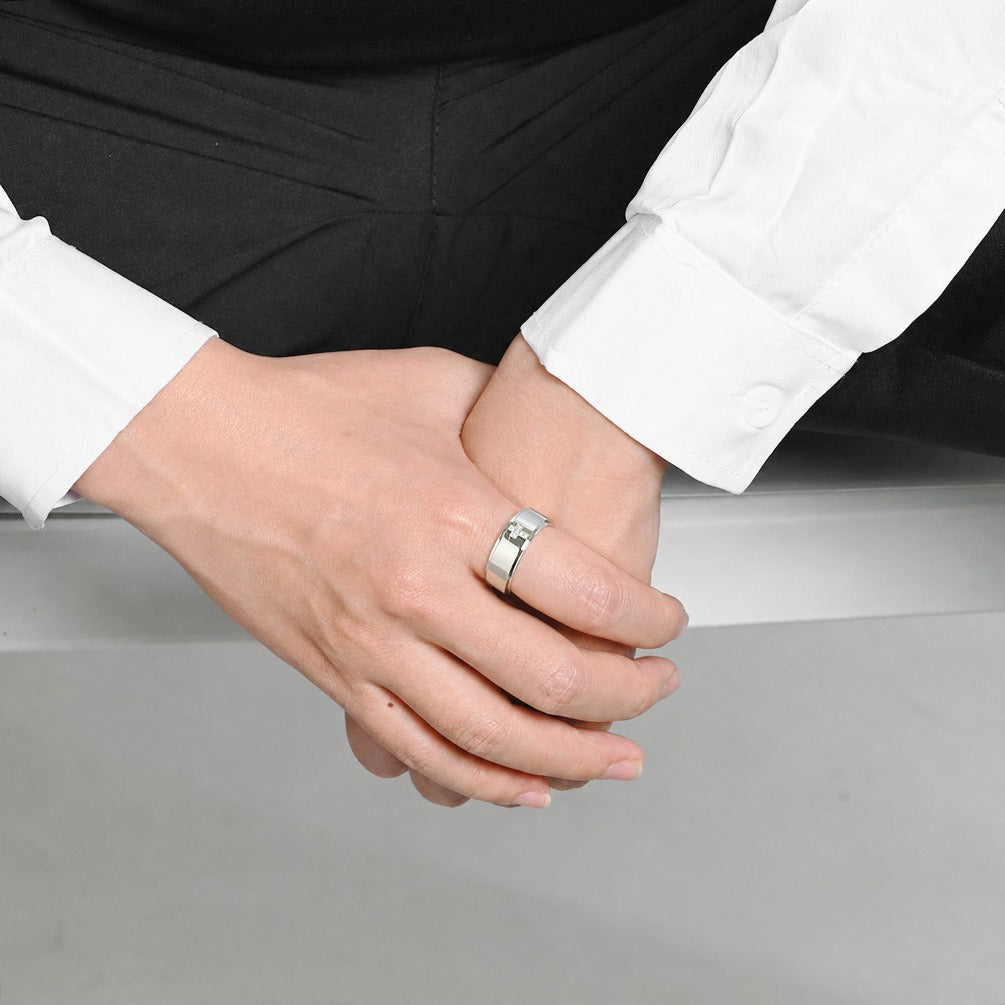 Kemston Rotating Cross Ring for Men & Women Stainless Steel Small Stone Detail K-R1220