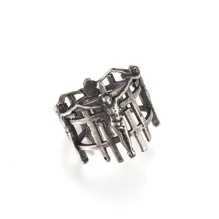 Kemstone Openwork Cross Ring for Men Stainless Steel Layered Metal RC-1116