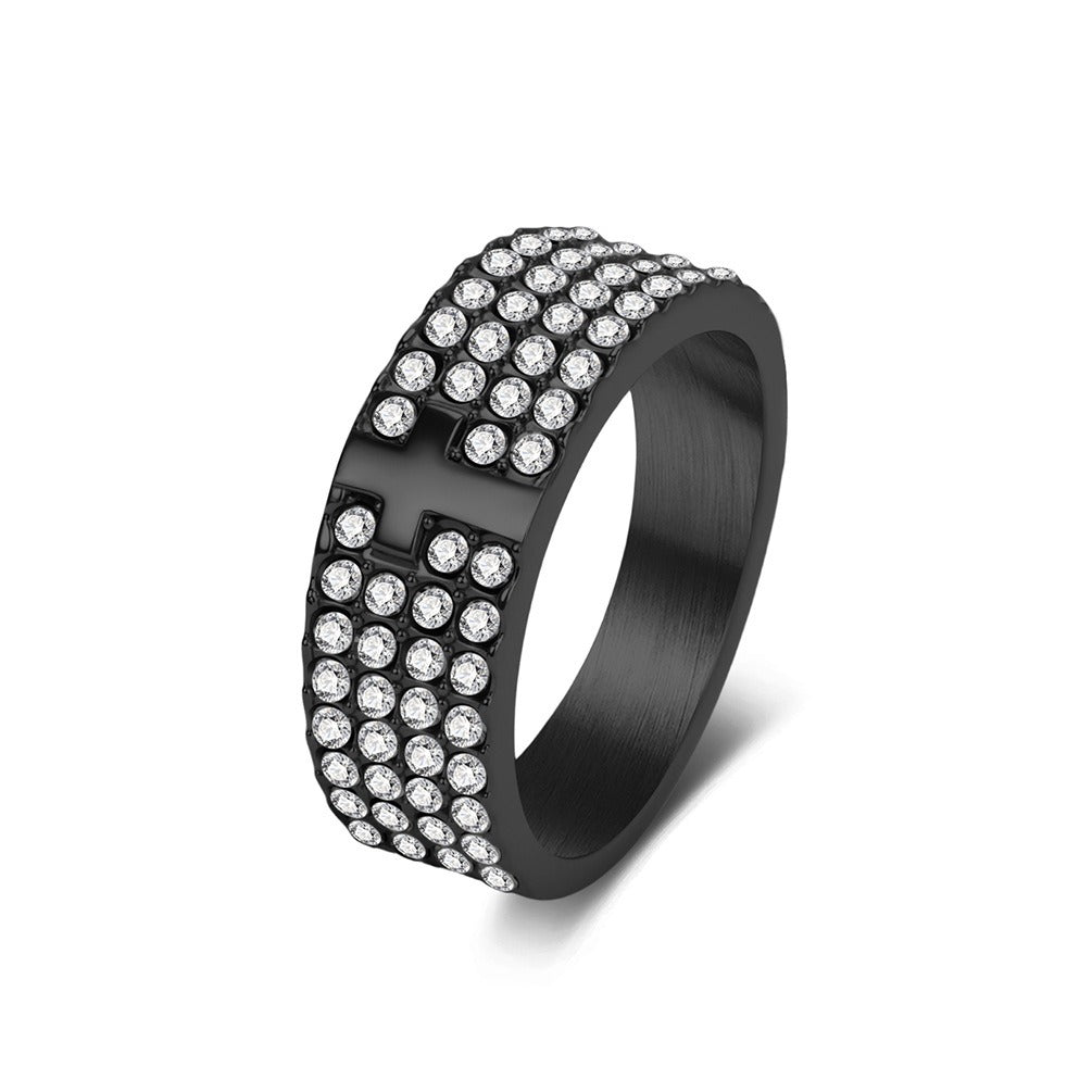 Kemstone Iced Out Cross Ring for Men Stainless Steel Wide Band Hip Hop K-R1217