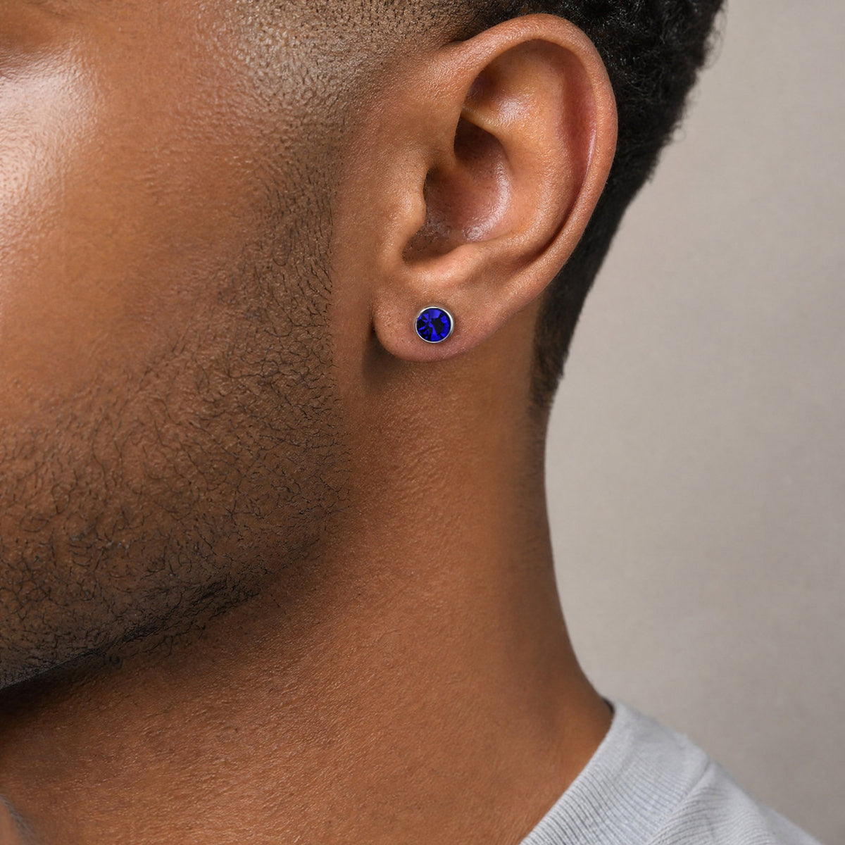 Kemstone Blue Cubic Zirconia Stud Earring for Men Stainless Steel ES-171