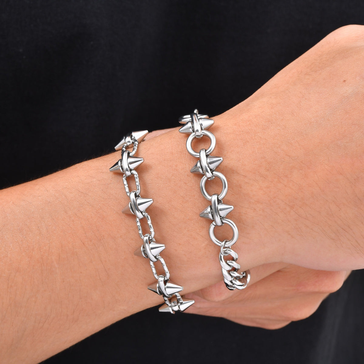 Kemstone Studded Link Bracelet for Men Stainless Steel Cone Stud BR-3298