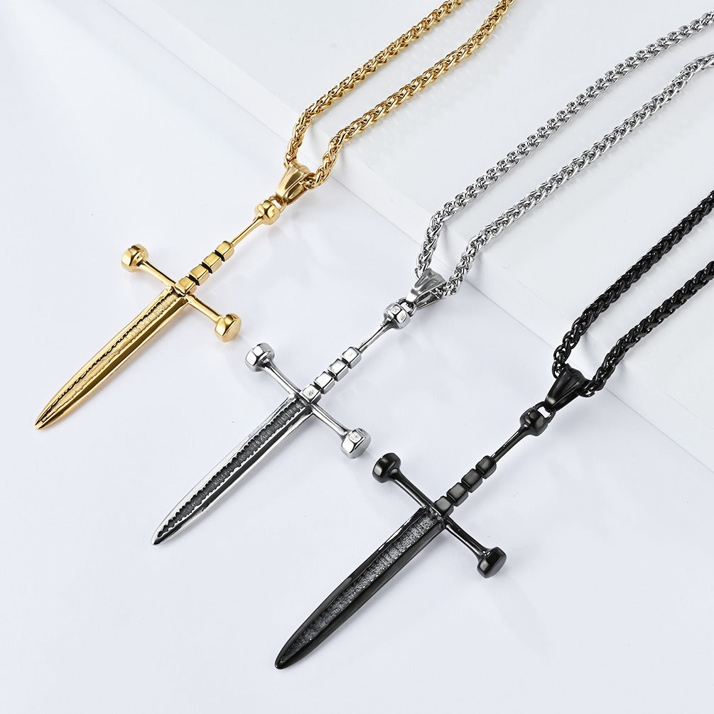 Kemstone Stainless Steel Sword Pendant Necklace for Men Vintage Cross Detail K-PT538