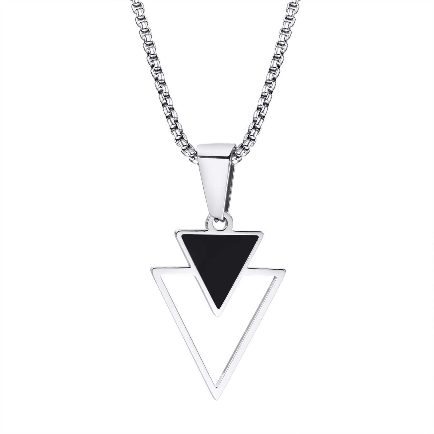 Kemstone Stainless Steel Triangle Pendant Necklace for Men – Black Enamel Geometric Design PN-1834