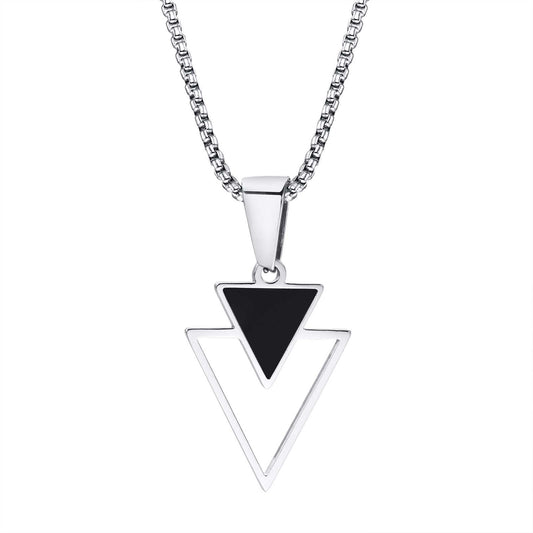 Kemstone Stainless Steel Triangle Pendant Necklace for Men – Black Enamel Geometric Design PN-1834