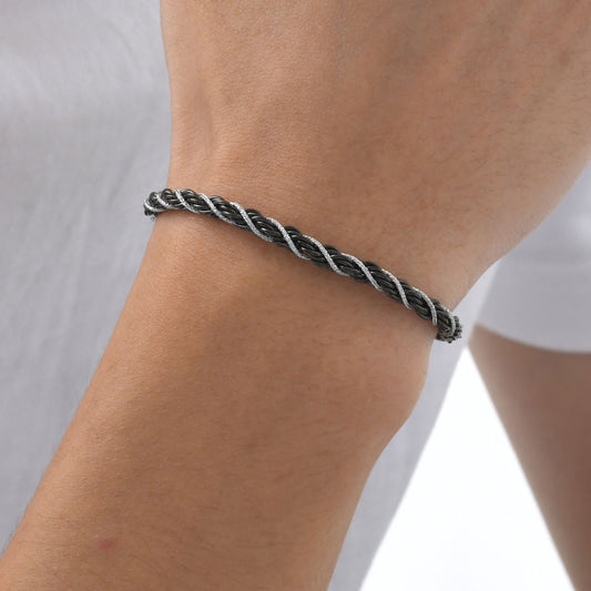 Kemstone Stainless Steel Twisted Rope Chain Bracelet for Men – Black Minimal Style BR2405