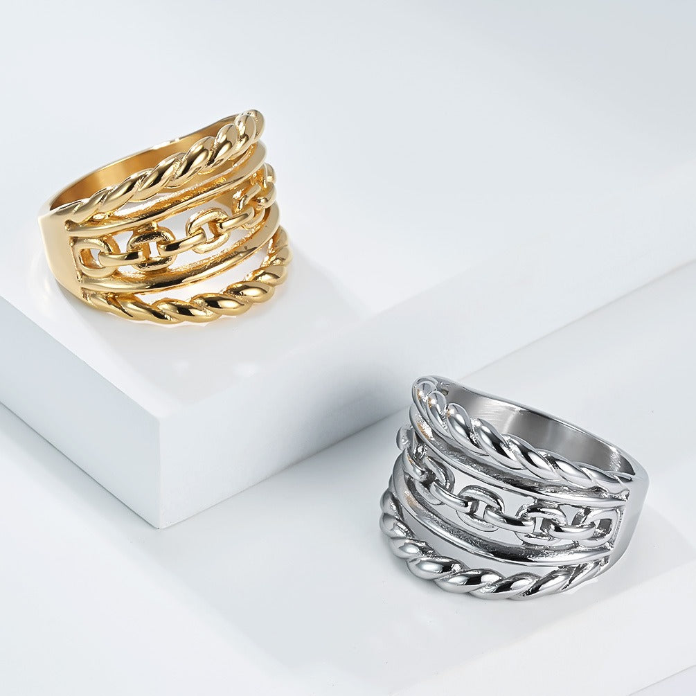 Kemstone Braided Chain Link Ring for Men & Women Stainless Steel K-R1103