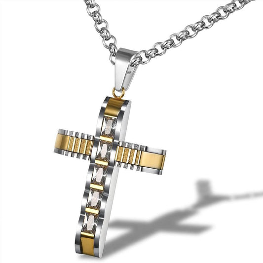 Kemstone Two Tone Cross Pendant Necklace for Men Stainless Steel Vintage TN0129