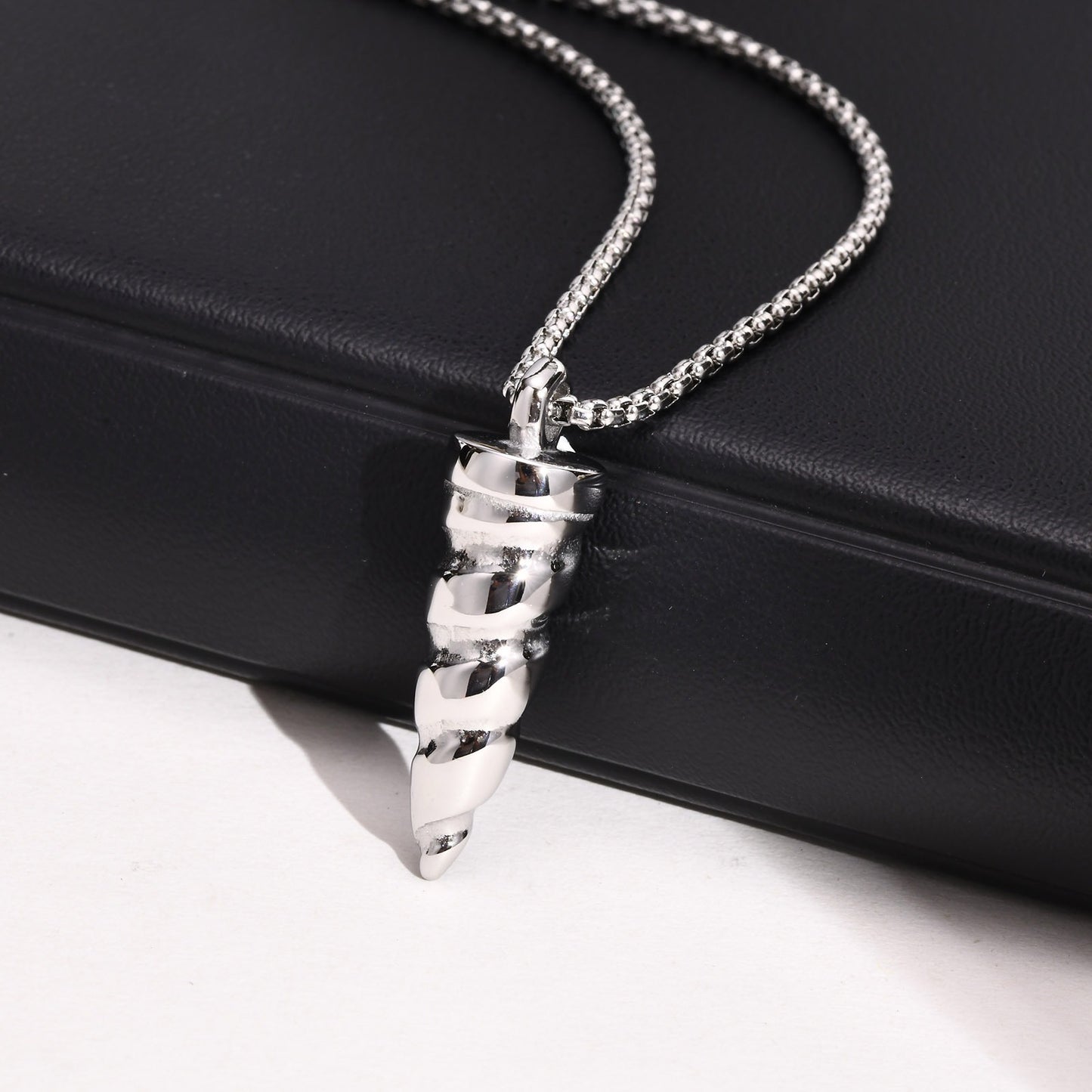 Kemstone Stainless Steel Unicorn Horn Pendant Necklace for Men Spiral Texture Vintage PN-1122