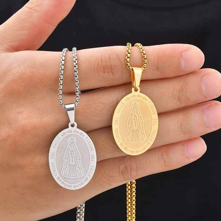 Kemstone Oval Medallion Pendant Necklace for Men Stainless Steel Vintage Relief PN-2399