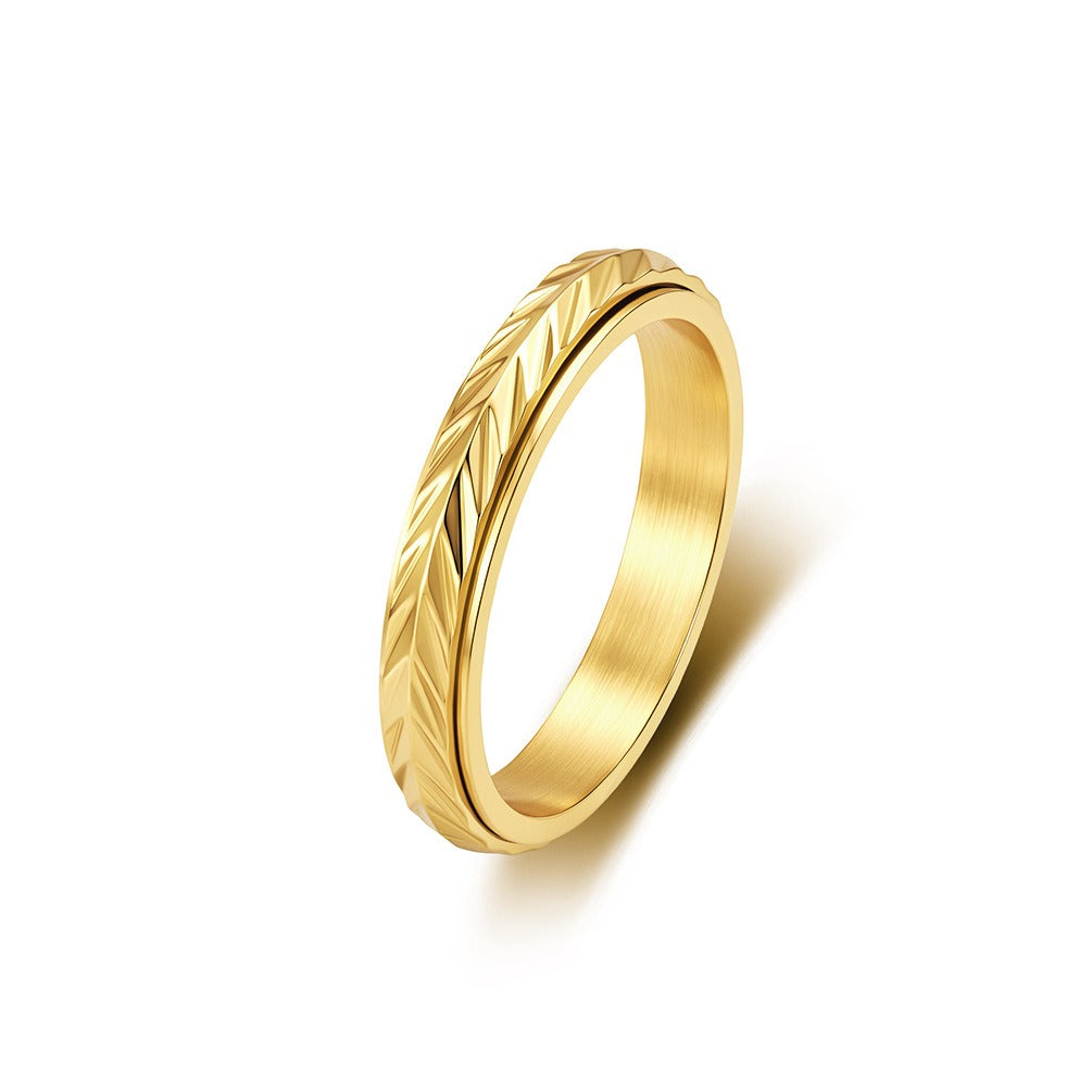 Kemstone Stainless Steel Wheat Pattern Spinner Ring for Men & Women K-R12540