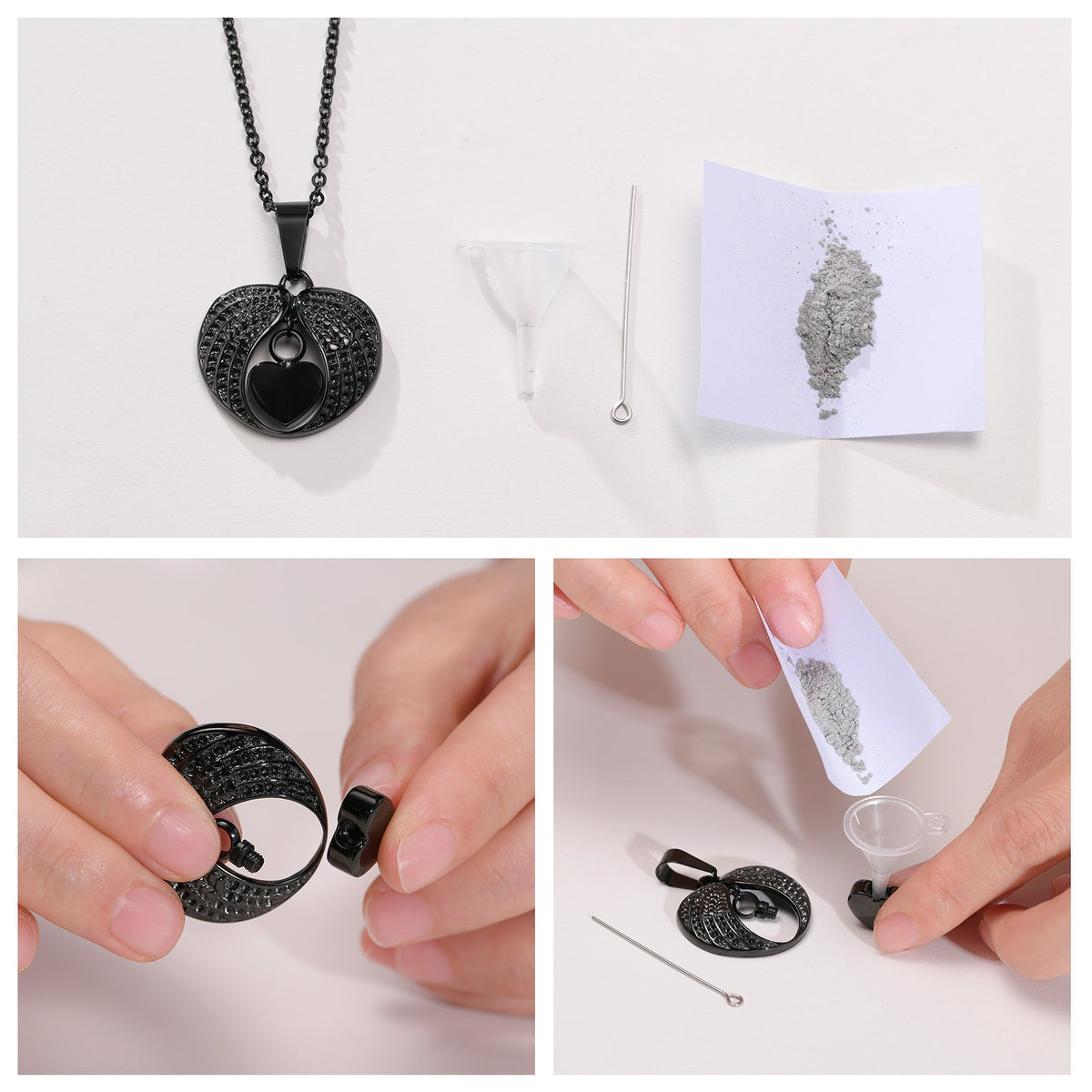 Kemstone Openable Winged Heart Necklace for Men Stainless Steel Black PN-1523