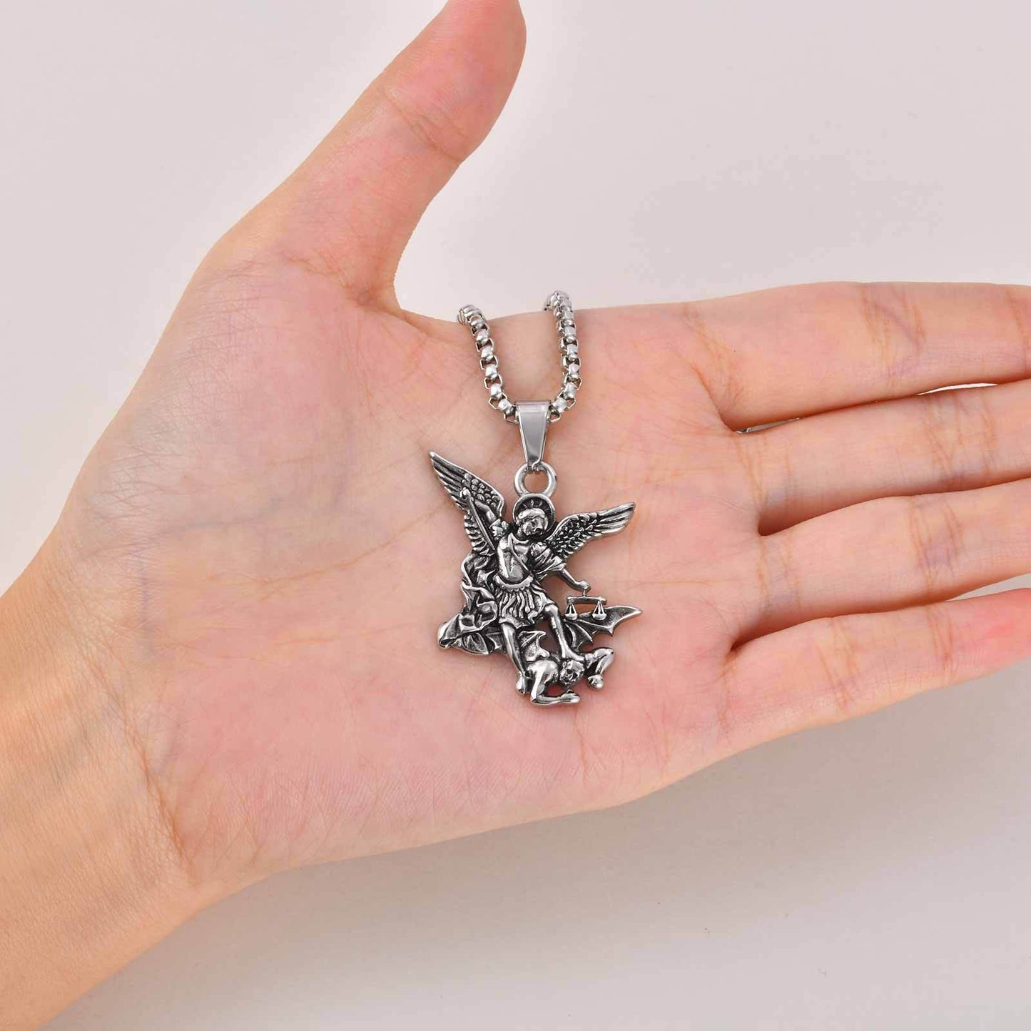 Kemstone Winged Angel Relief Pendant Necklace for Men Stainless Steel Vintage PN-2405