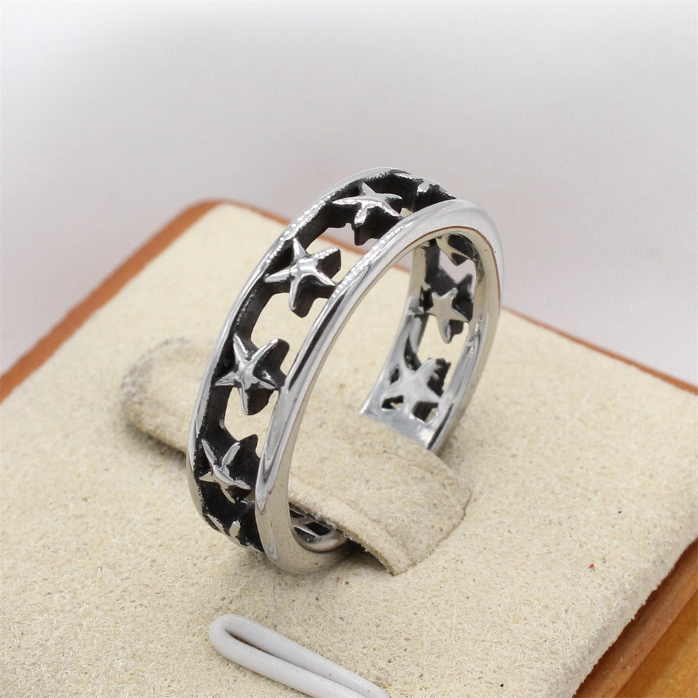 Kemstone Star Engraved Ring for Men Titanium Steel Openwork Vintage R1614