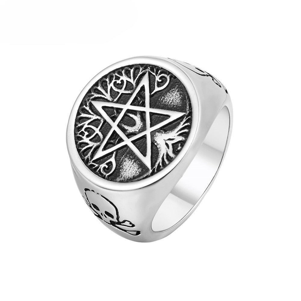 Kemstone Star Signet Ring for Men Titanium Steel Tree of Life Pattern Gothic Vintage R0484