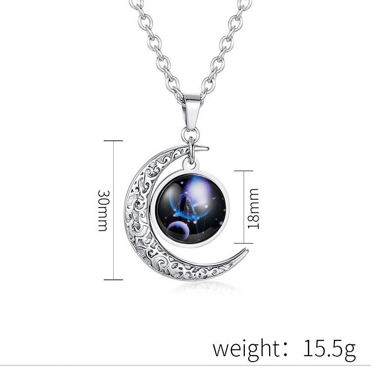 Kemstone Zodiac Sign Necklace for Men & Women Stainless Steel Crescent Moon Pendant Constellation Jewelry K-PT181