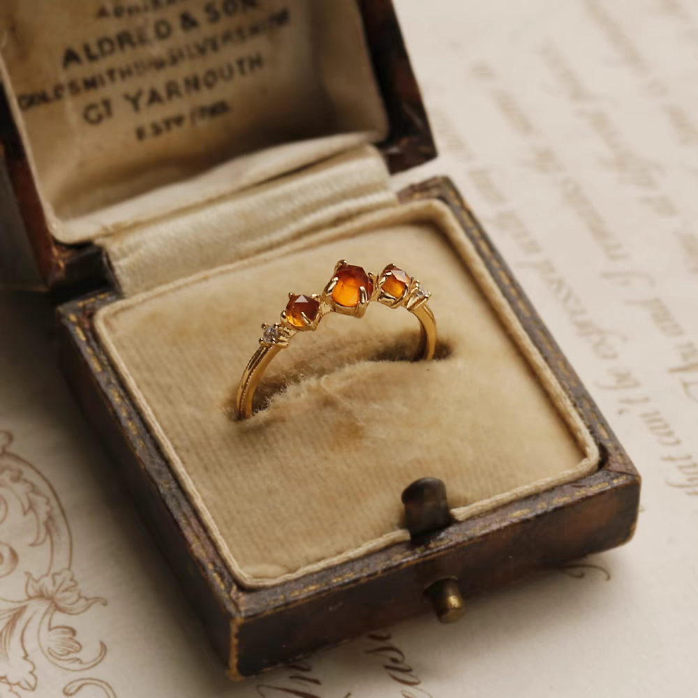 Orange Garnet Ring – Adjustable Vintage 925 Silver Gold-Plated Band | Kemstone "Phantom Sun"