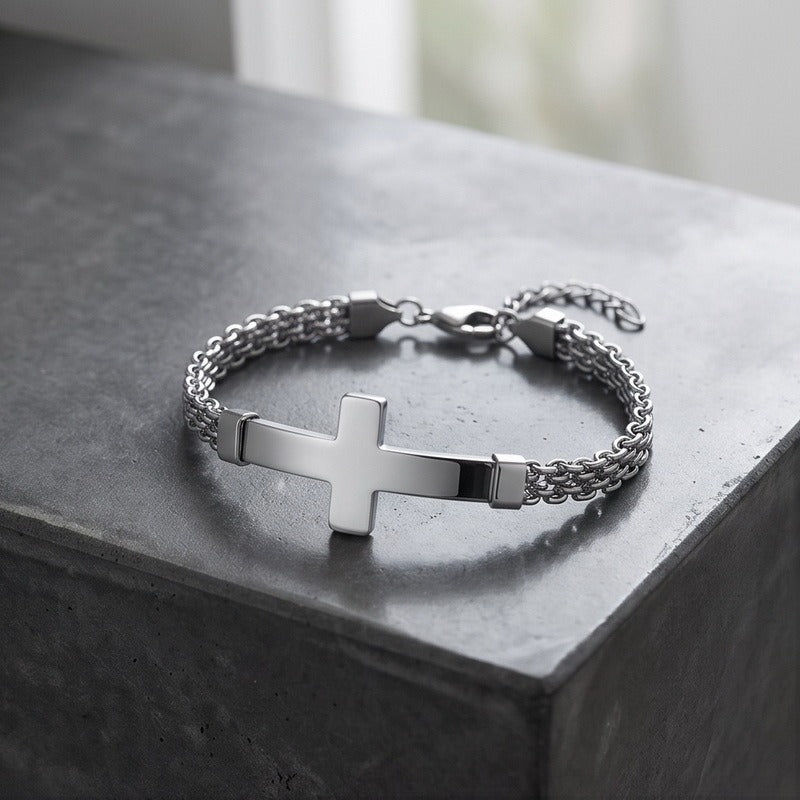 Kemstone Curved Plate Cross Bracelet for Men Titanium Steel Mesh Chain KB213291-KFC