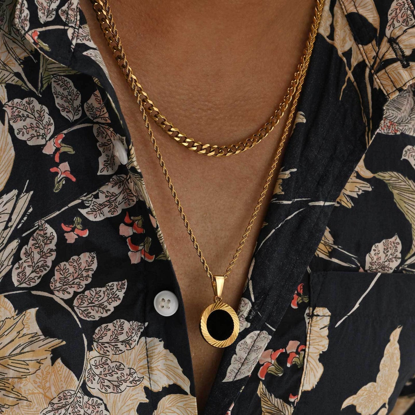 Kemstone Stainless Steel Sunburst Black Acrylic Pendant Necklace for Men PN-2243