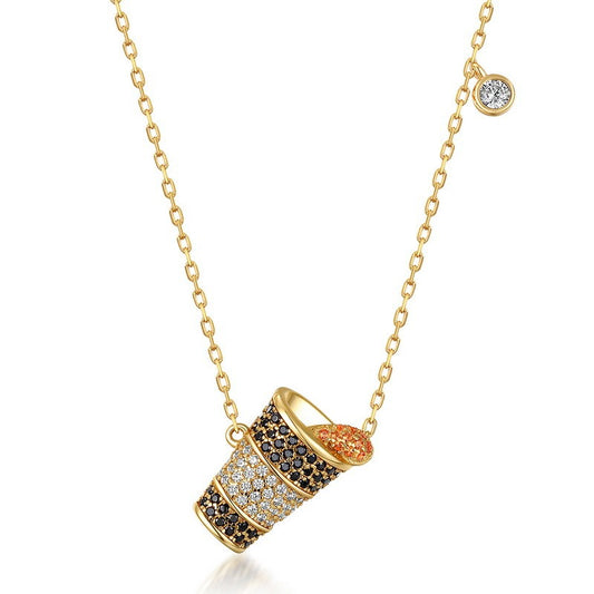Collar artesanal Kemstone con diseño original de bebida de verano para mujer, en plata de ley S925 con circonitas de colores - 45,7 cm