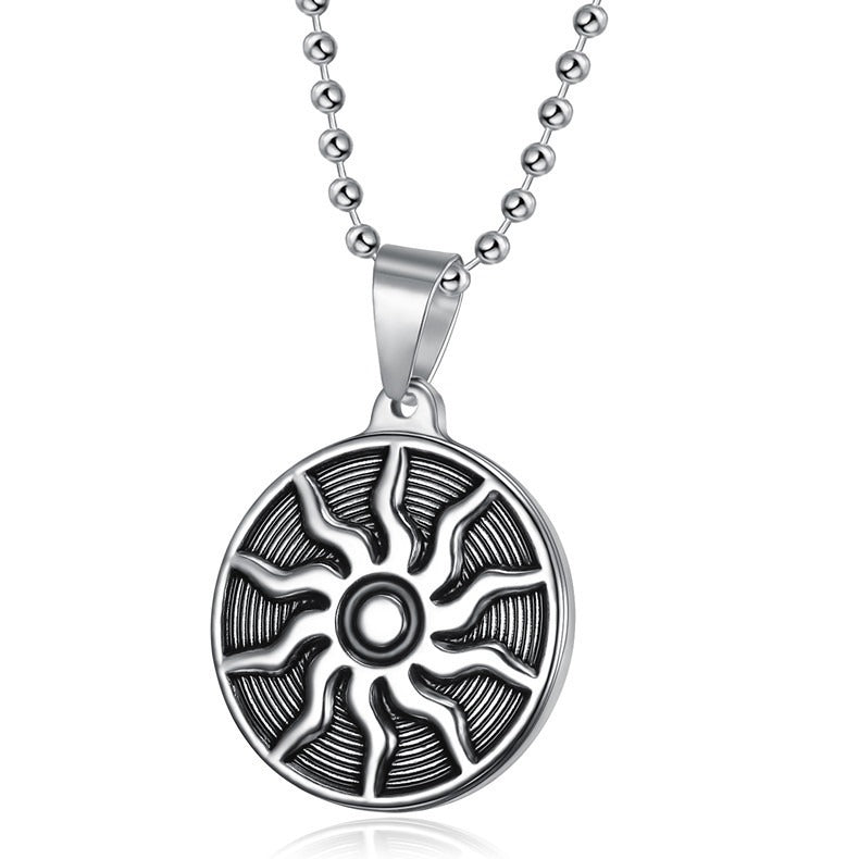 Kemston Stainless Steel Sun Pendant Necklace for Men Flame Rays TN0182