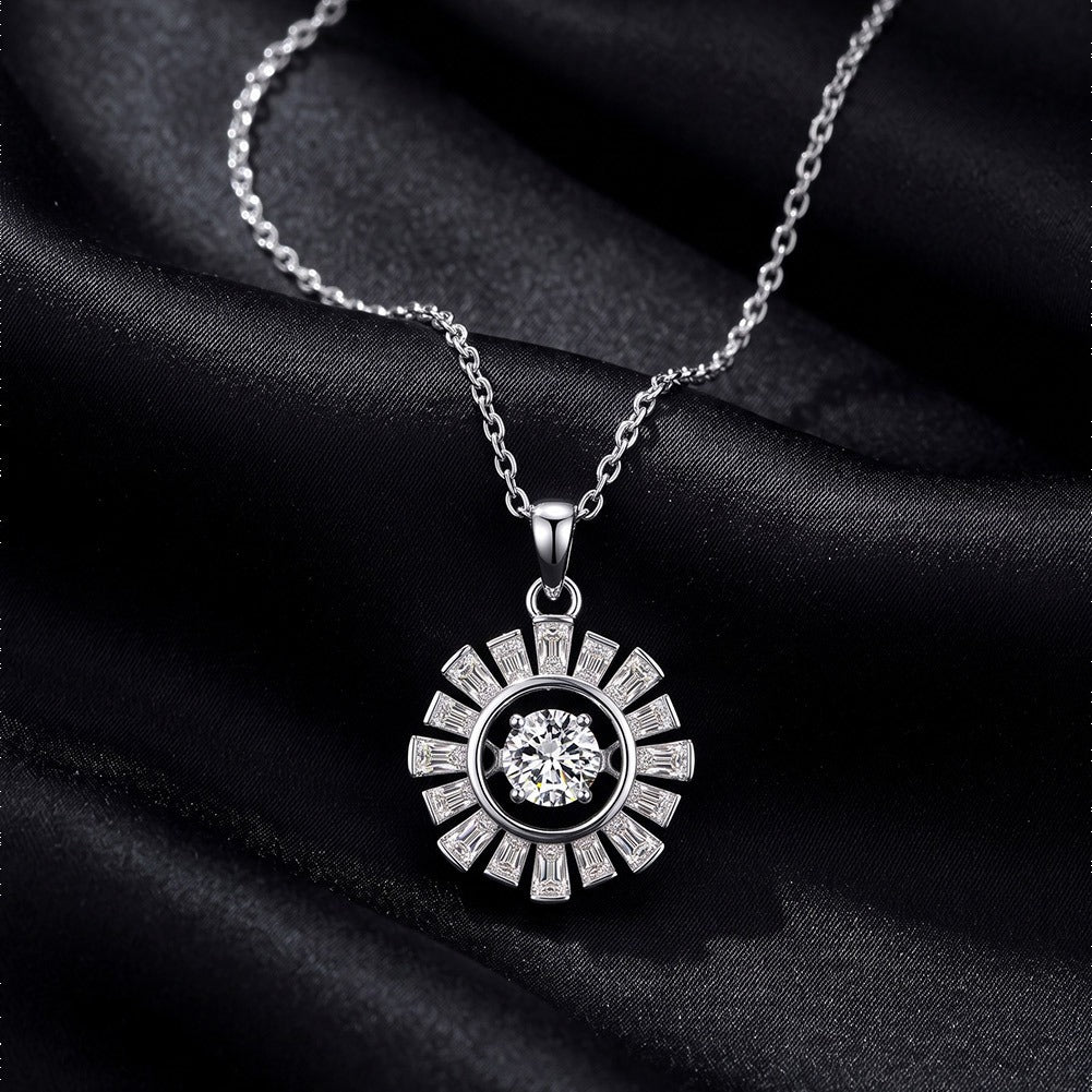 Kemston 0.3CT Sunburst Moissanite Necklace for Women 925 Sterling Silver SMON26