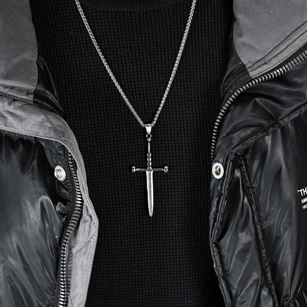 Kemstone Stainless Steel Sword Pendant Necklace for Men Vintage Cross Detail K-PT538
