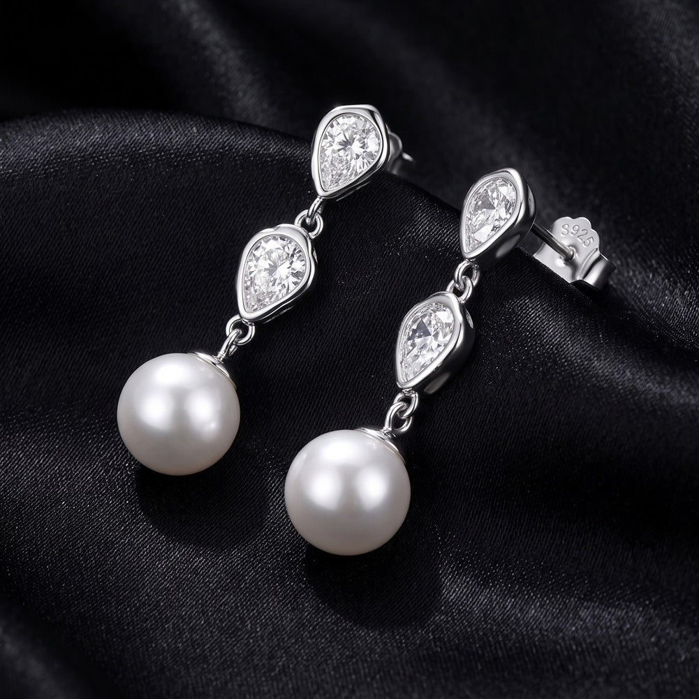 Kemstone Teardrop Pearl Drop Earrings for Women 925 Sterling Silver Cubic Zirconia PSE13