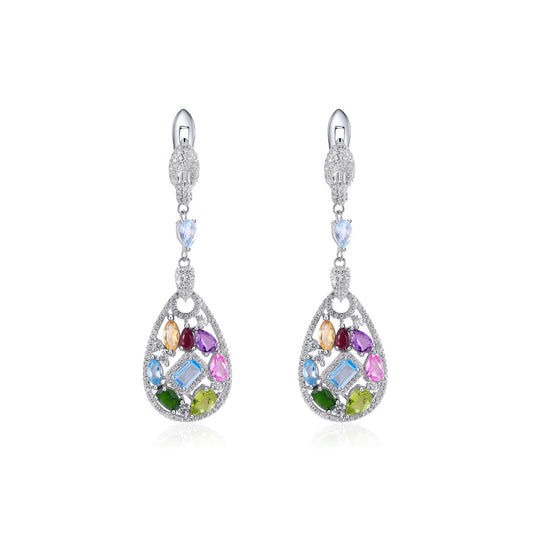 Pendientes de lágrima para mujer, diseño original, hechos a mano por Kemstone, con topacio azul natural y piedras preciosas multicolores.