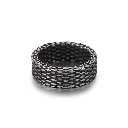Kemstone Textured Stainless Steel Men’s Ring – Diamond Mesh Pattern, Gothic Street Style KR105816