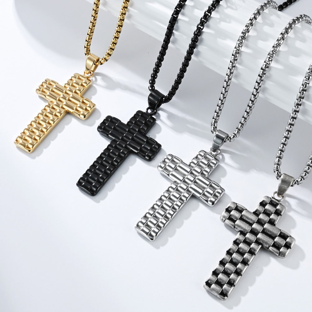 Kemstone Textured Cross Pendant Necklace for Men Stainless Steel Vintage K-PT653