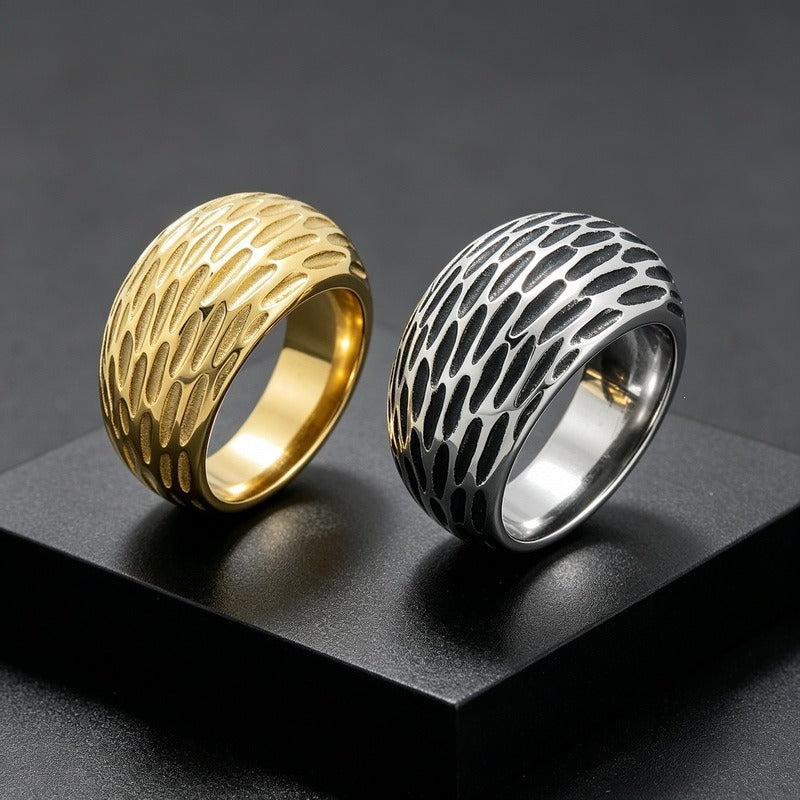 Kemstone Textured Wide Band Ring for Men Titanium Steel Vintage Metal KR114794-KJX