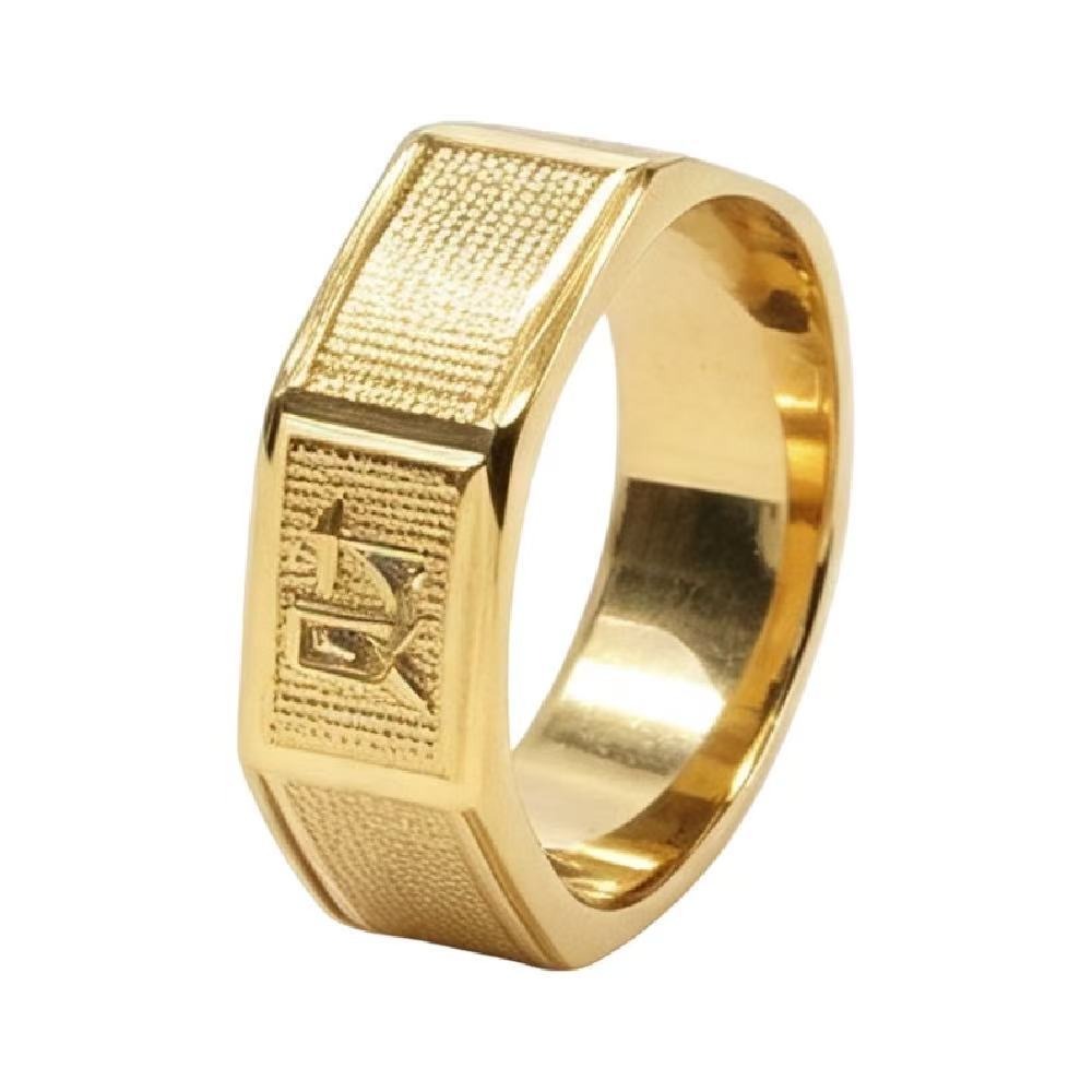 Kemstone Stainless Steel Engraved Symbol Signet Ring for Men Square Face R7026