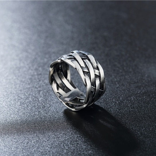 Kemstone Woven Ring for Men Titanium Steel Wide Band Textured Vintage R0742