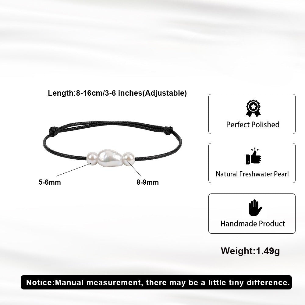 Kemston Three Pearl Baroque Freshwater Pearl Bracelet for Women Adjustable Black Cord GPB73