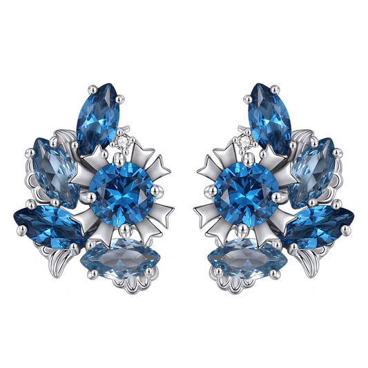 Pendientes de ola de marea de diseño original hechos a mano por Kemstone: pendientes de plata de ley bañados en oro con piedras preciosas marquesas azules vintage.