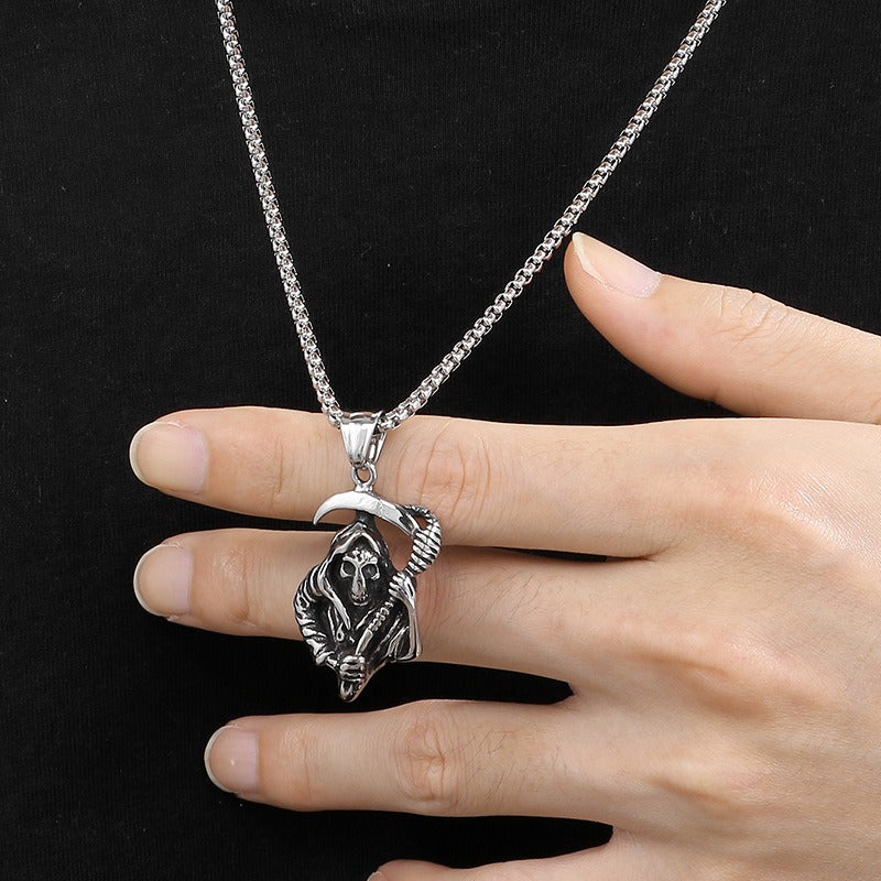 Kemstone Titanium Steel Men’s Pendant Necklace – Gothic Carved Motifs KP94612