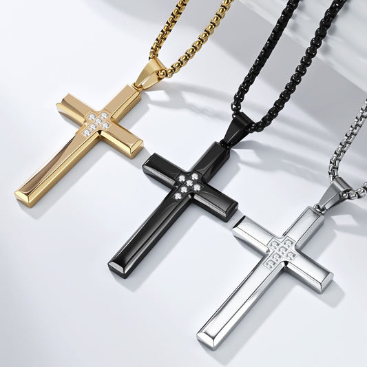 Kemstone Titanium Steel Cross Necklace – Minimalist Zircon Pendant K-PT642