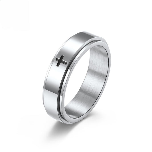 Kemstone Stainless Steel Cross Spinner Ring – Anxiety Relief Couple Band K-R565