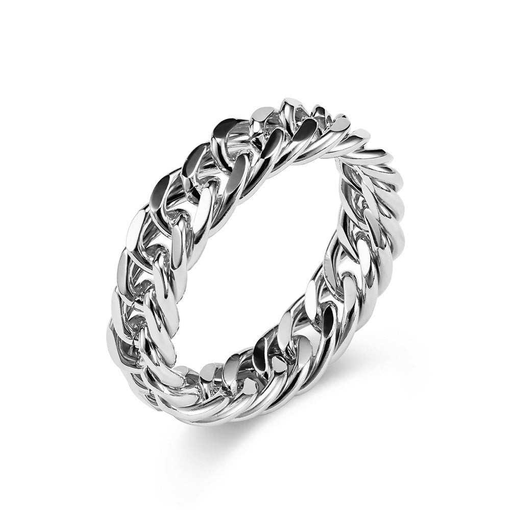 Kemstone Titanium Steel Cuban Chain Link Ring – Double Chain for Men & Women Jewelry K-R700