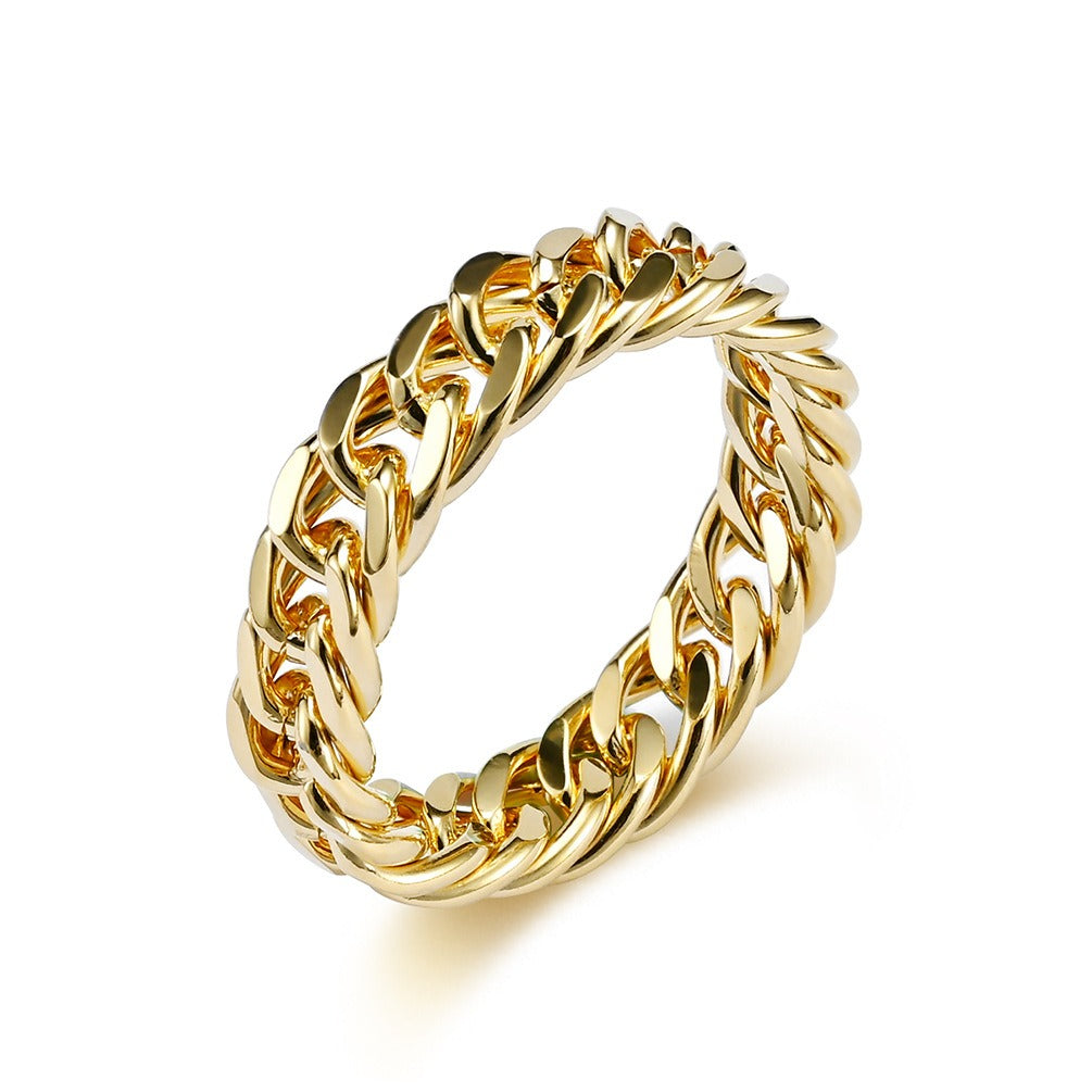 Kemstone Titanium Steel Cuban Chain Link Ring – Double Chain for Men & Women Jewelry K-R700