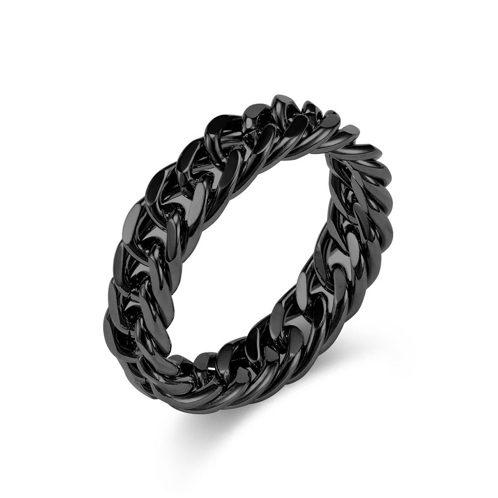 Kemstone Titanium Steel Cuban Chain Link Ring – Double Chain for Men & Women Jewelry K-R700