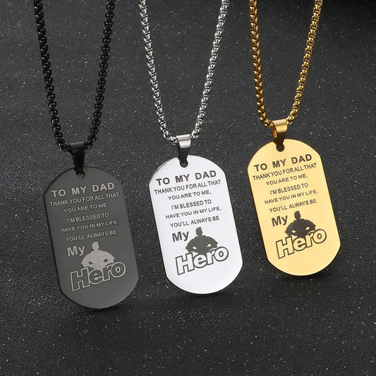 Kemstone Men’s Titanium Steel Necklace – “My Hero” Pendant  KP100236-Z