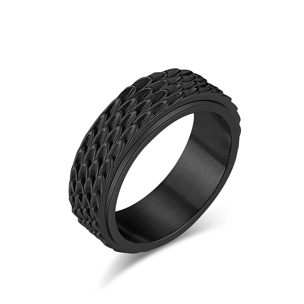 Kemstone Men’s Titanium Steel Dragon Scale Spinner Ring – Vintage Fidget Jewelry K-R810