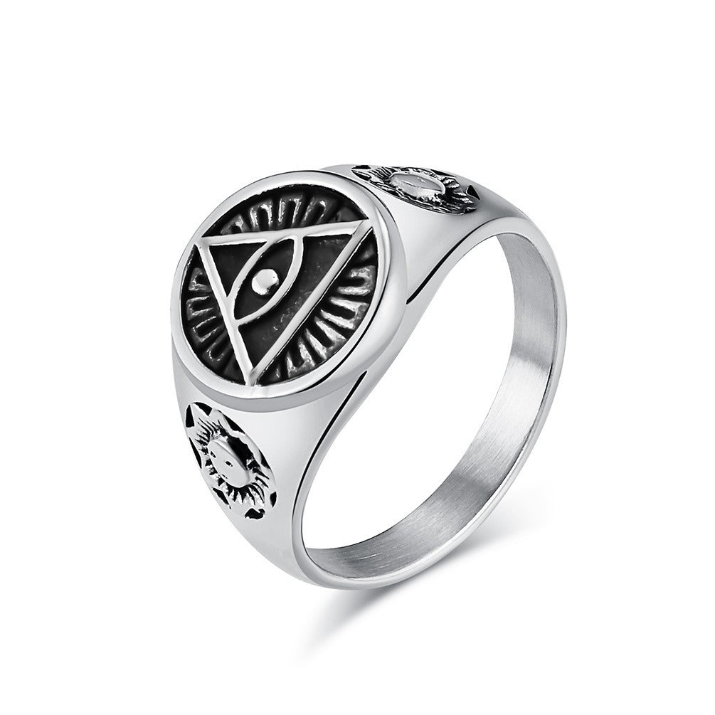 Kemstone Men’s Titanium Steel Eye of Horus Ring – Vintage Egyptian Design K-R821